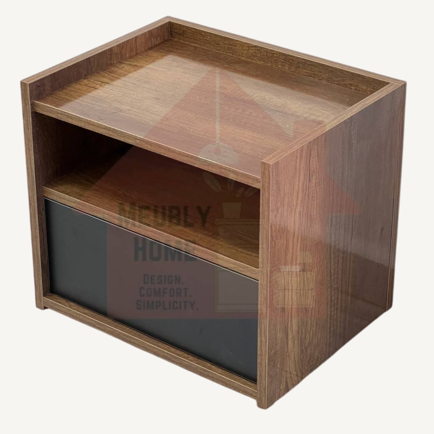 Modern Bedside Table – High-Quality MDF, Large Drawer & Open Storage Shelf