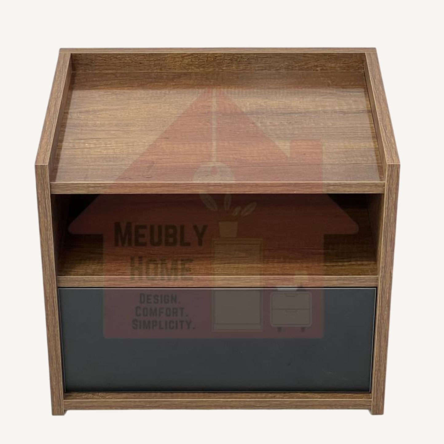 Modern Bedside Table – High-Quality MDF, Large Drawer & Open Storage Shelf