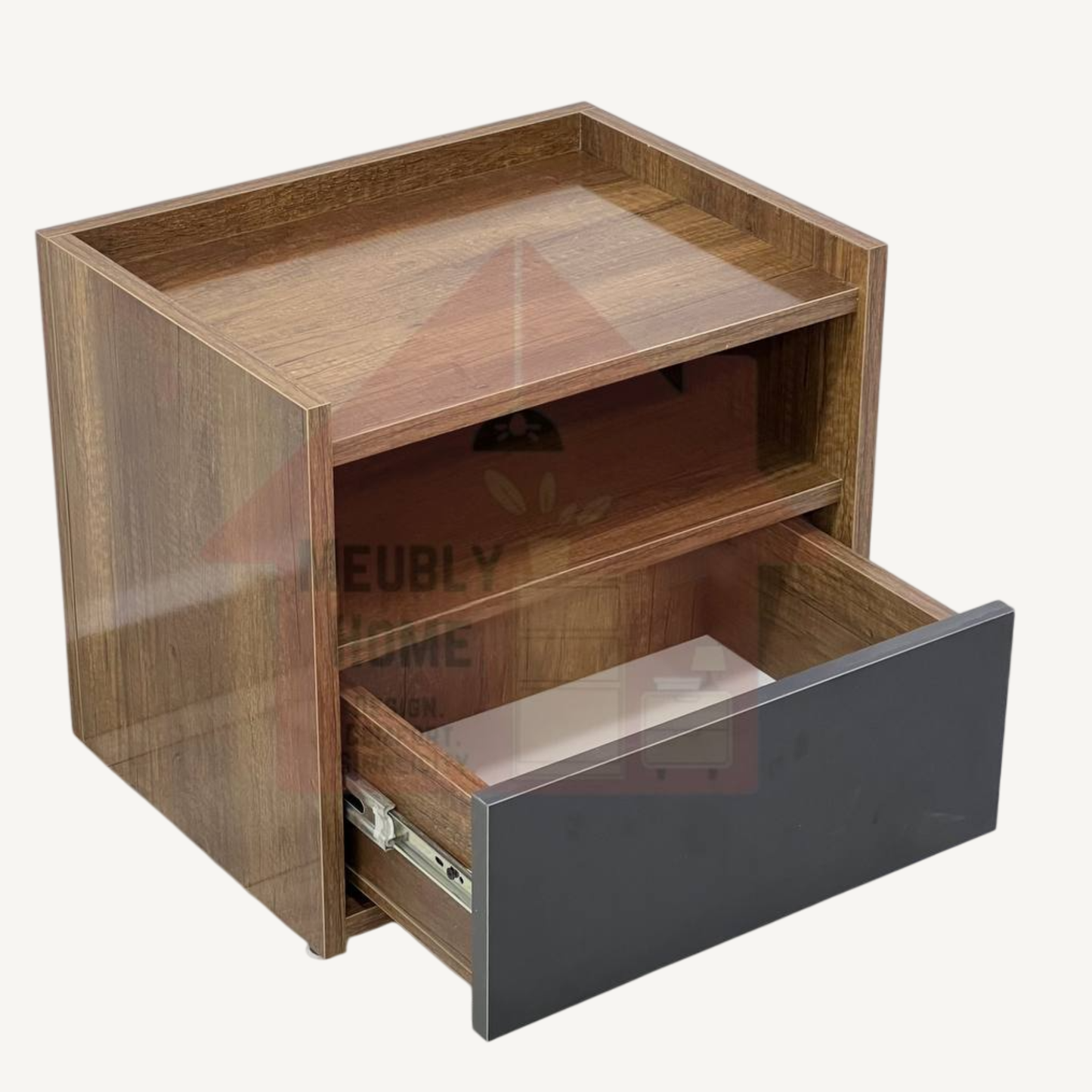 Modern Bedside Table – High-Quality MDF, Large Drawer & Open Storage Shelf